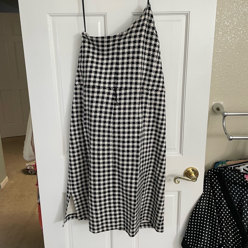 Black and White Houndstooth Halter Dress